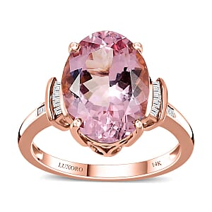 Luxoro 14K Rose Gold AAA Pink Morganite and G-H I2 Diamond Ring (Size 8.0) 5.80 ctw
