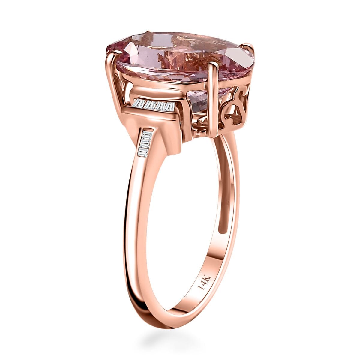 Luxoro 14K Rose Gold AAA Pink Morganite and G-H I2 Diamond Ring (Size 9.0) 5.80 ctw image number 3