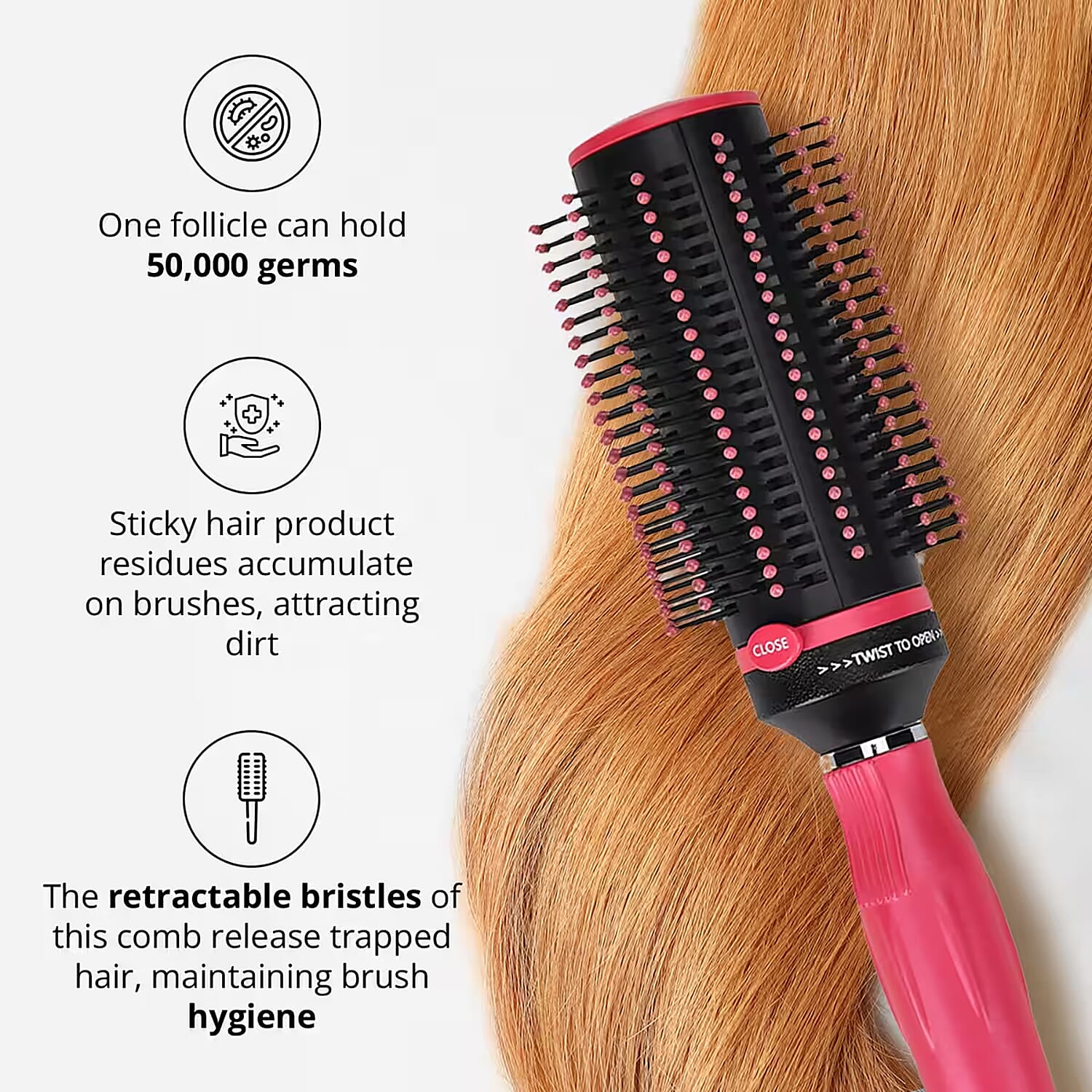 Neomi Portable Easy Clean Rotating Comb - Pink