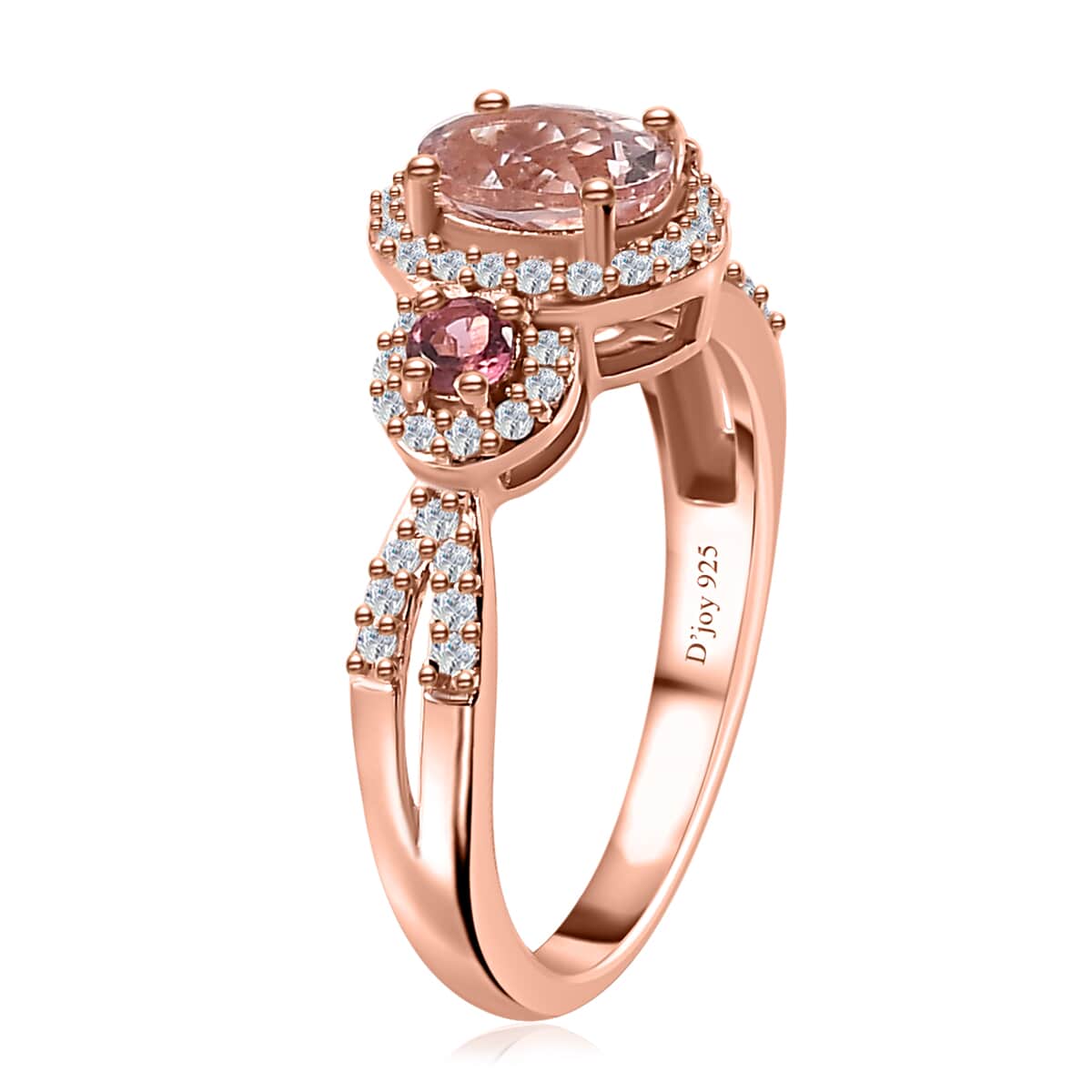 Premium Pink Morganite and Multi Gemstone Trilogy Halo Ring in Vermeil Rose Gold Over Sterling Silver (Size 7.0) 1.30 ctw image number 3