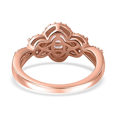 Premium Pink Morganite and Multi Gemstone Trilogy Halo Ring in Vermeil Rose Gold Over Sterling Silver (Size 7.0) 1.30 ctw