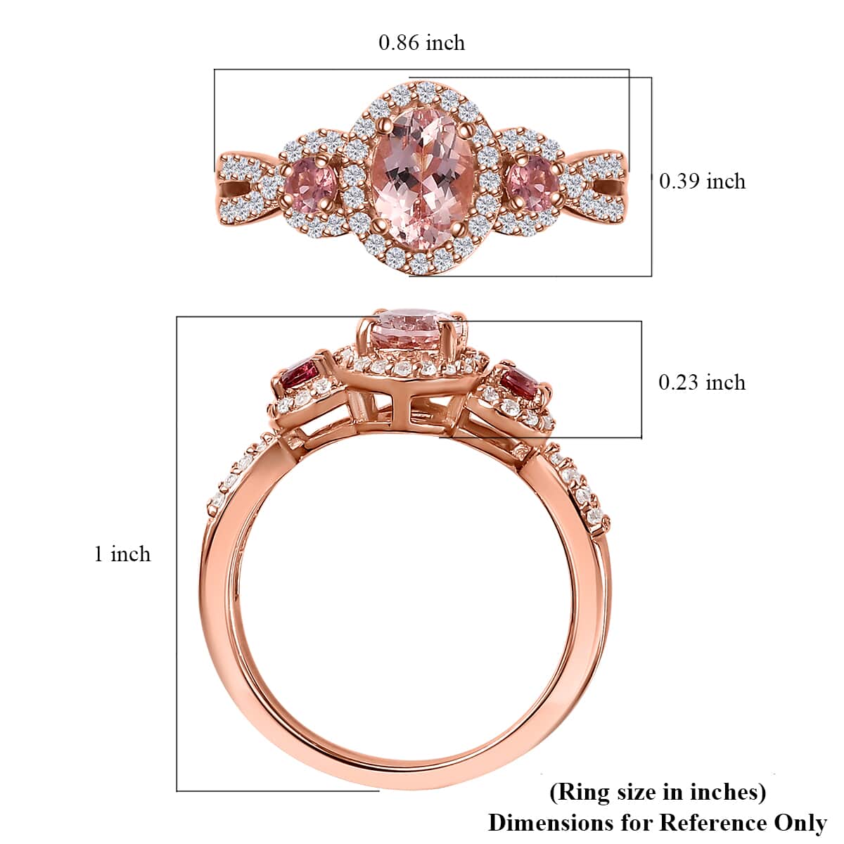 Premium Pink Morganite and Multi Gemstone Trilogy Halo Ring in Vermeil Rose Gold Over Sterling Silver (Size 7.0) 1.30 ctw image number 5