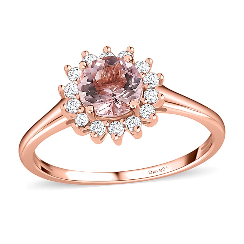 Premium Pink Morganite and Moissanite Sunburst Ring in Vermeil Rose Gold Over Sterling Silver (Size 10.0) 1.10 ctw