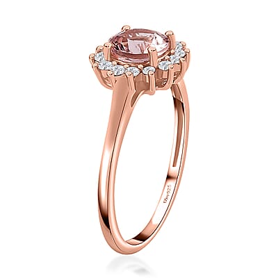 Premium Pink Morganite and Moissanite Sunburst Ring in Vermeil Rose Gold Over Sterling Silver (Size 10.0) 1.10 ctw