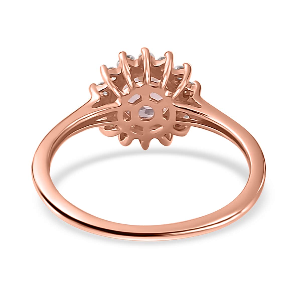 Premium Pink Morganite and Moissanite Sun Burst Ring in Vermeil Rose Gold Over Sterling Silver 1.10 ctw (Del. in 8-10 Days) image number 4