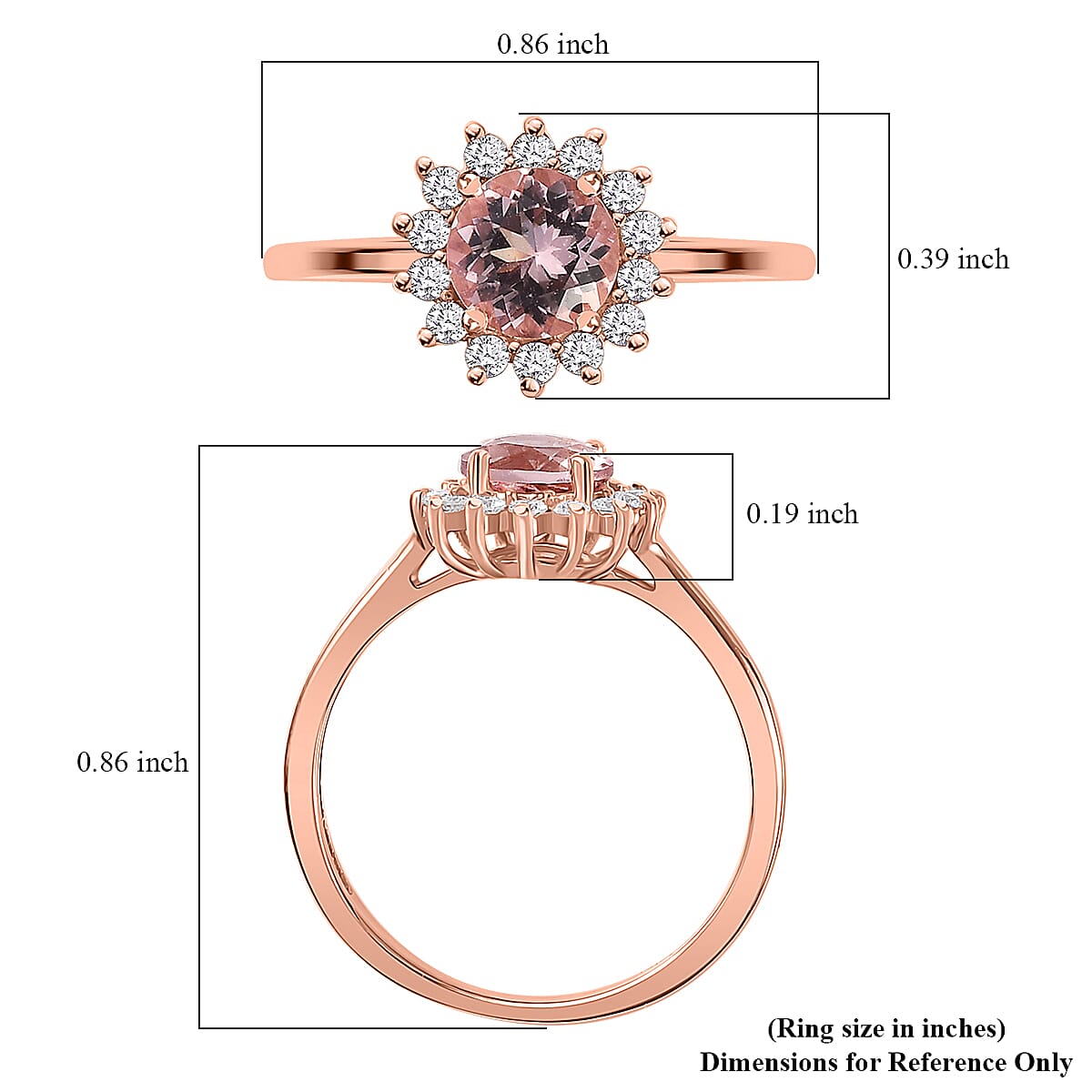 Premium Pink Morganite and Moissanite Sunburst Ring in Vermeil Rose Gold Over Sterling Silver (Size 10.0) 1.10 ctw