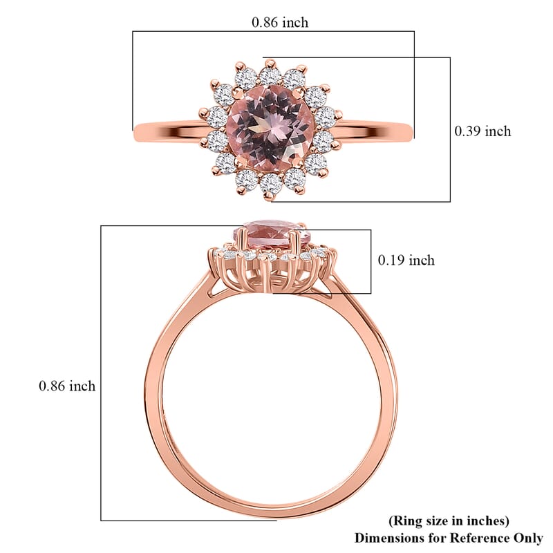 Premium Pink Morganite and Moissanite Sunburst Ring in Vermeil Rose Gold Over Sterling Silver (Size 10.0) 1.10 ctw