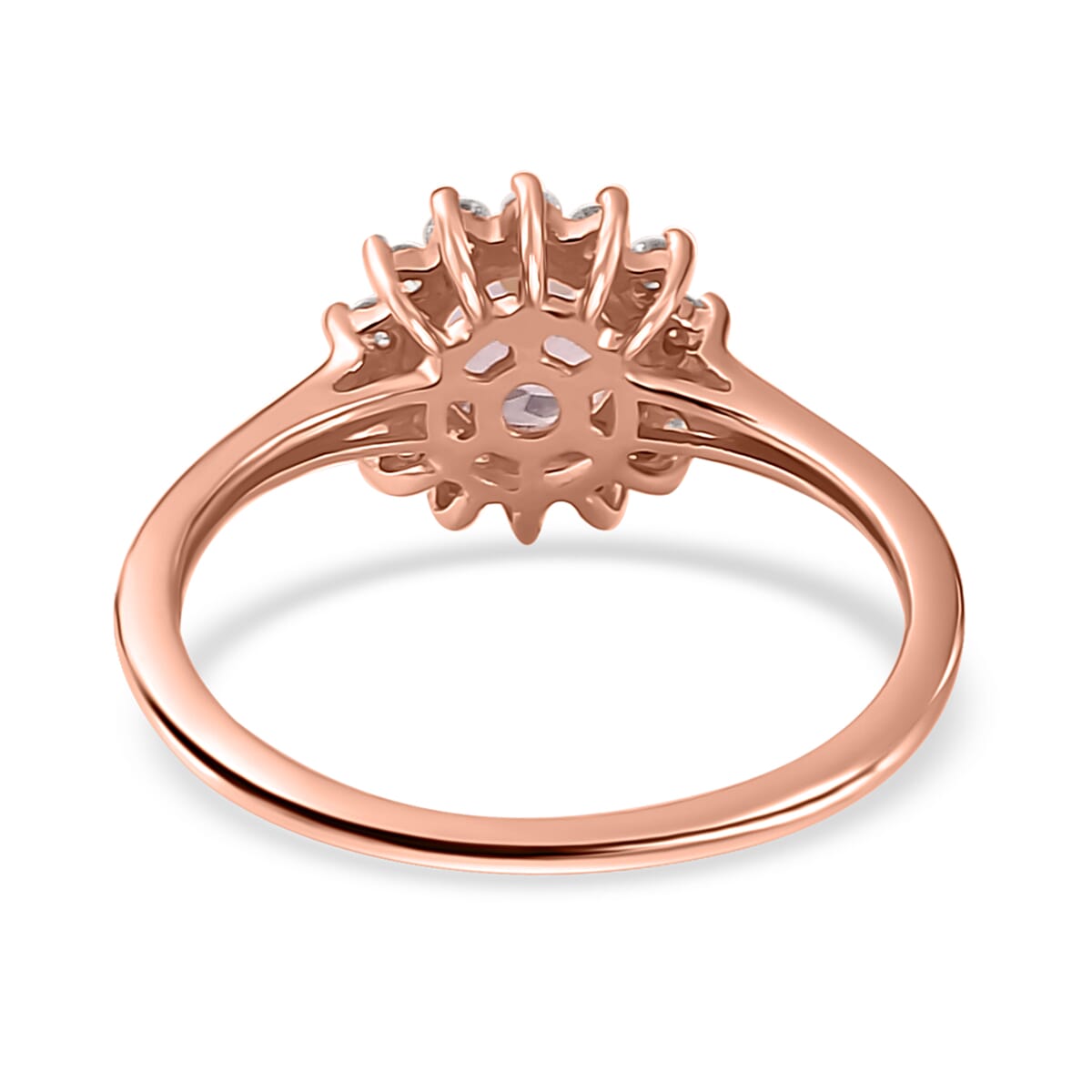Premium Pink Morganite and Moissanite Sunburst Ring in Vermeil Rose Gold Over Sterling Silver (Size 7.0) 1.10 ctw image number 4