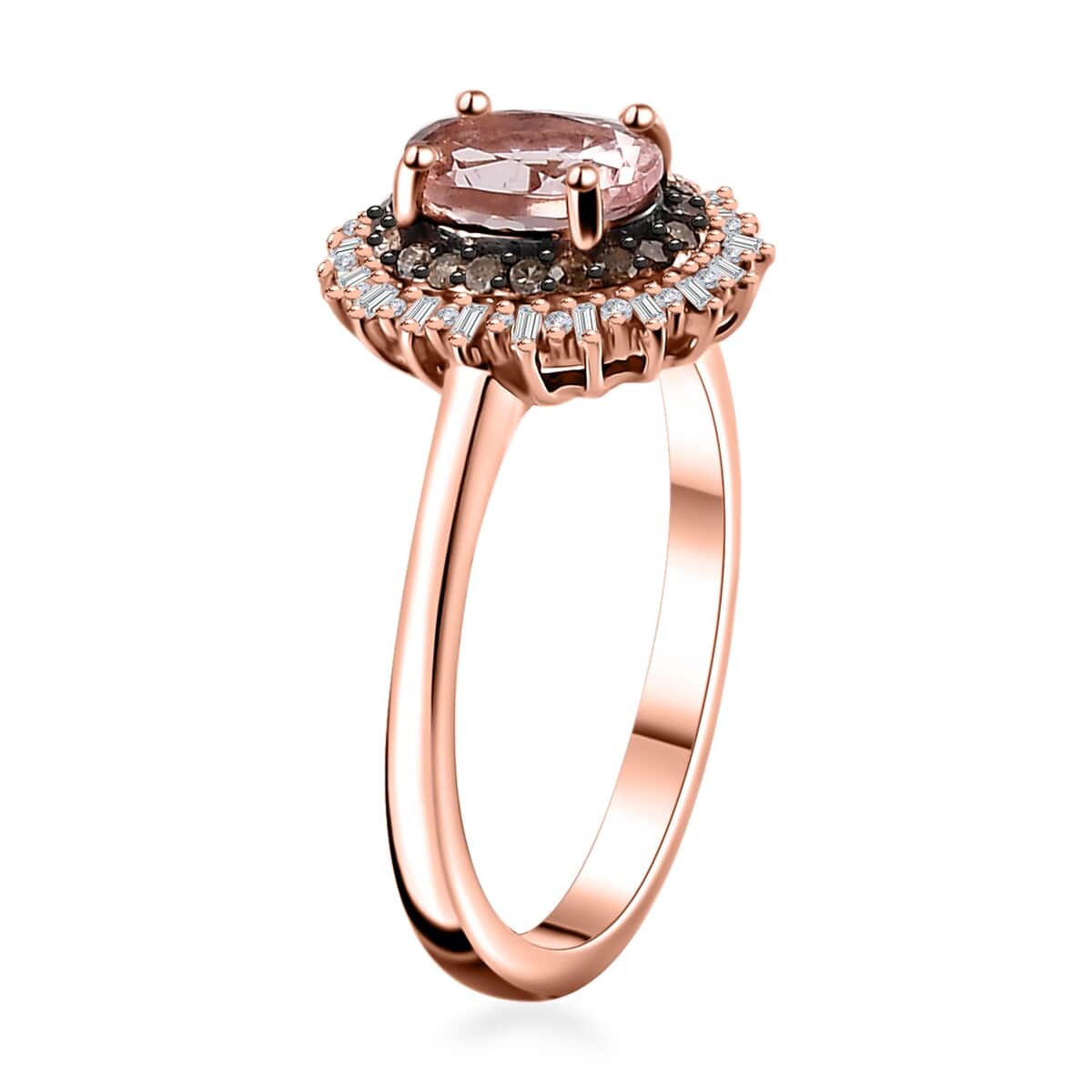 Premium Pink Morganite, Natural Champagne and White Diamond Starburst Ring in Vermeil Rose Gold Over Sterling Silver (Size 10.0) 1.00 ctw image number 3