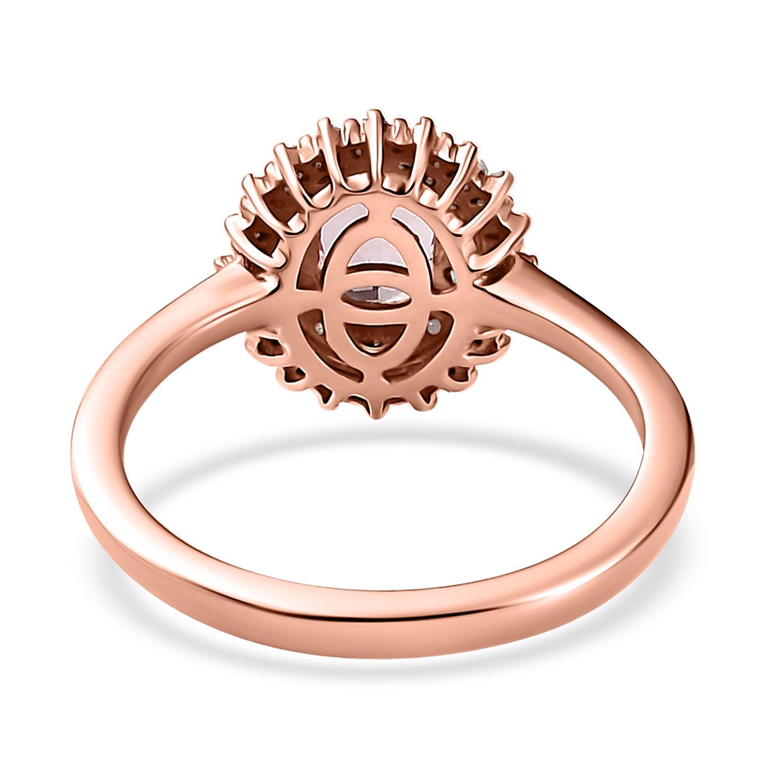 Premium Pink Morganite, Natural Champagne and White Diamond Starburst Ring in Vermeil Rose Gold Over Sterling Silver (Size 10.0) (Del. in 10-12 Days) 1.00 ctw