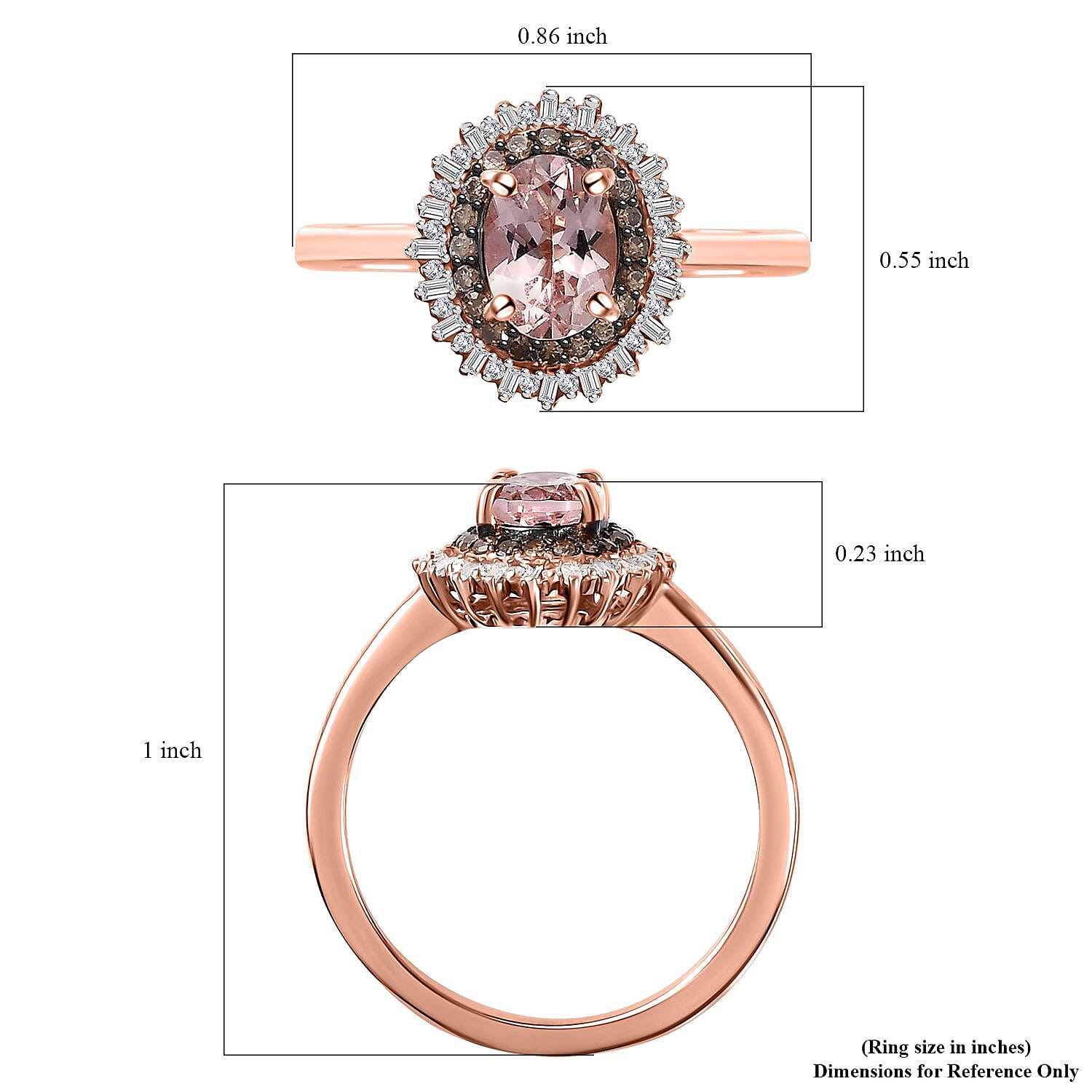 Premium Pink Morganite, Natural Champagne and White Diamond Starburst Ring in Vermeil Rose Gold Over Sterling Silver (Size 10.0) (Del. in 10-12 Days) 1.00 ctw