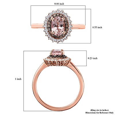 Premium Pink Morganite, Natural Champagne and White Diamond Starburst Ring in Vermeil Rose Gold Over Sterling Silver (Size 10.0) (Del. in 10-12 Days) 1.00 ctw