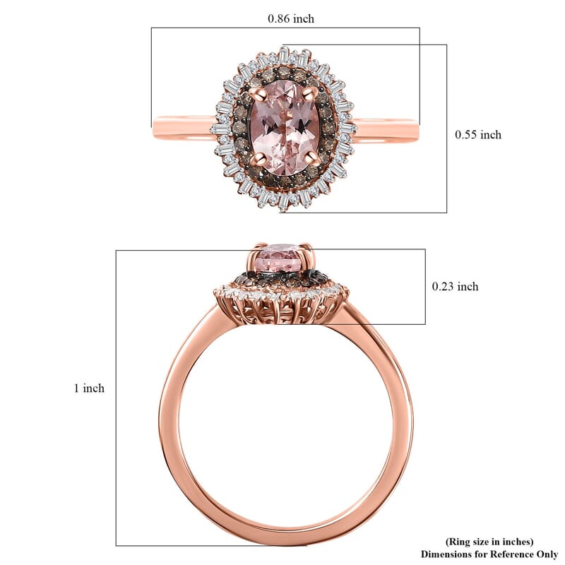 Premium Pink Morganite, Natural Champagne and White Diamond Starburst Ring in Vermeil Rose Gold Over Sterling Silver (Size 10.0) (Del. in 10-12 Days) 1.00 ctw