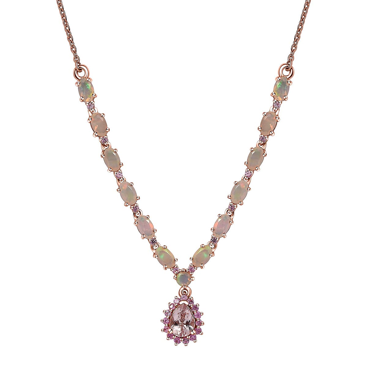 D'Joy Premium Pink Morganite and Multi Gemstone Drop Necklace 18-20 Inches in Vermeil Rose Gold Over Sterling Silver 3.00 ctw image number 0