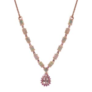 Premium Pink Morganite and Multi Gemstone Drop Necklace 18-20 Inches in Vermeil Rose Gold Over Sterling Silver 3.00 ctw