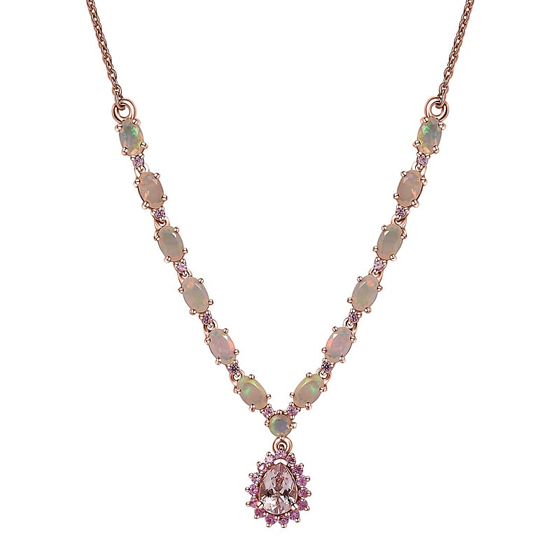 D'Joy Premium Pink Morganite and Multi Gemstone Drop Necklace 18-20 Inches in Vermeil Rose Gold Over Sterling Silver 3.00 ctw