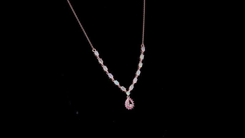 D'Joy Premium Pink Morganite and Multi Gemstone Drop Necklace 18-20 Inches in Vermeil Rose Gold Over Sterling Silver 3.00 ctw
