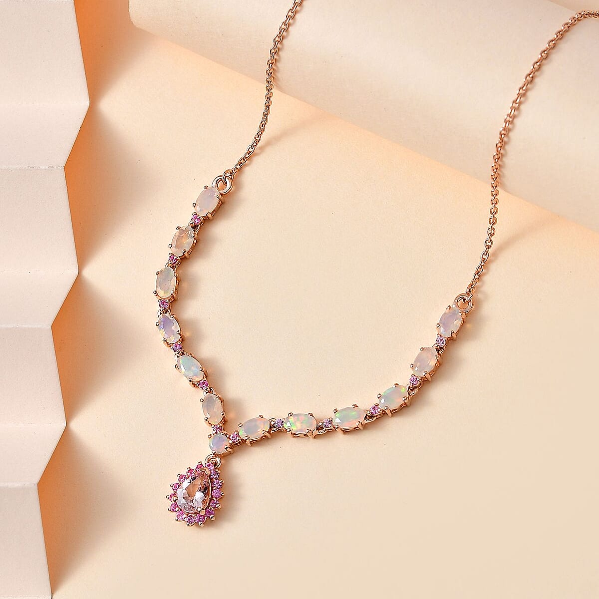 D'Joy Premium Pink Morganite and Multi Gemstone Drop Necklace 18-20 Inches in Vermeil Rose Gold Over Sterling Silver 3.00 ctw image number 1