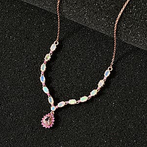 D'Joy Premium Pink Morganite and Multi Gemstone Drop Necklace 18-20 Inches in Vermeil Rose Gold Over Sterling Silver 3.00 ctw