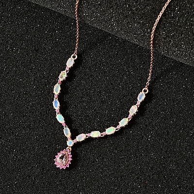 D'Joy Premium Pink Morganite and Multi Gemstone Drop Necklace 18-20 Inches in Vermeil Rose Gold Over Sterling Silver 3.00 ctw