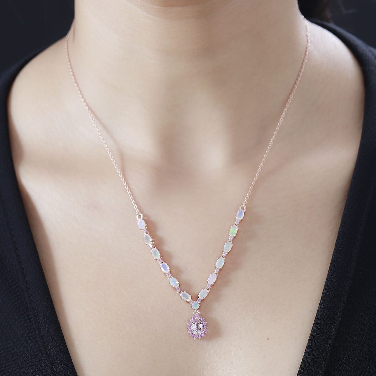 D'Joy Premium Pink Morganite and Multi Gemstone Drop Necklace 18-20 Inches in Vermeil Rose Gold Over Sterling Silver 3.00 ctw image number 3