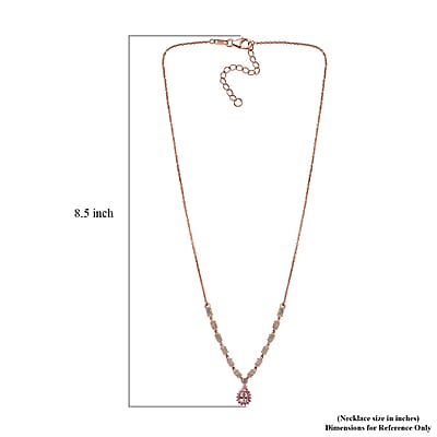 D'Joy Premium Pink Morganite and Multi Gemstone Drop Necklace 18-20 Inches in Vermeil Rose Gold Over Sterling Silver 3.00 ctw