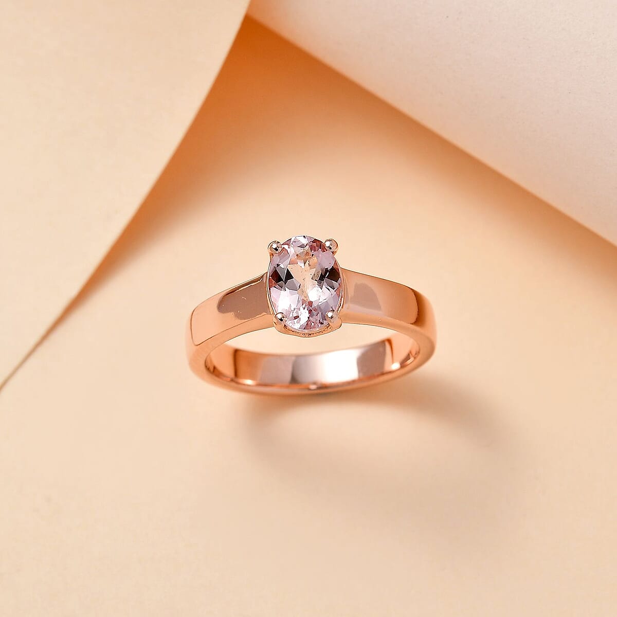 Premium Pink Morganite Solitaire Ring in Vermeil Rose Gold Over Sterling Silver (Size 8.0) 1.10 ctw image number 1