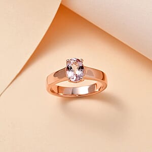 Premium Pink Morganite Solitaire Ring in Vermeil Rose Gold Over Sterling Silver (Size 8.0) 1.10 ctw