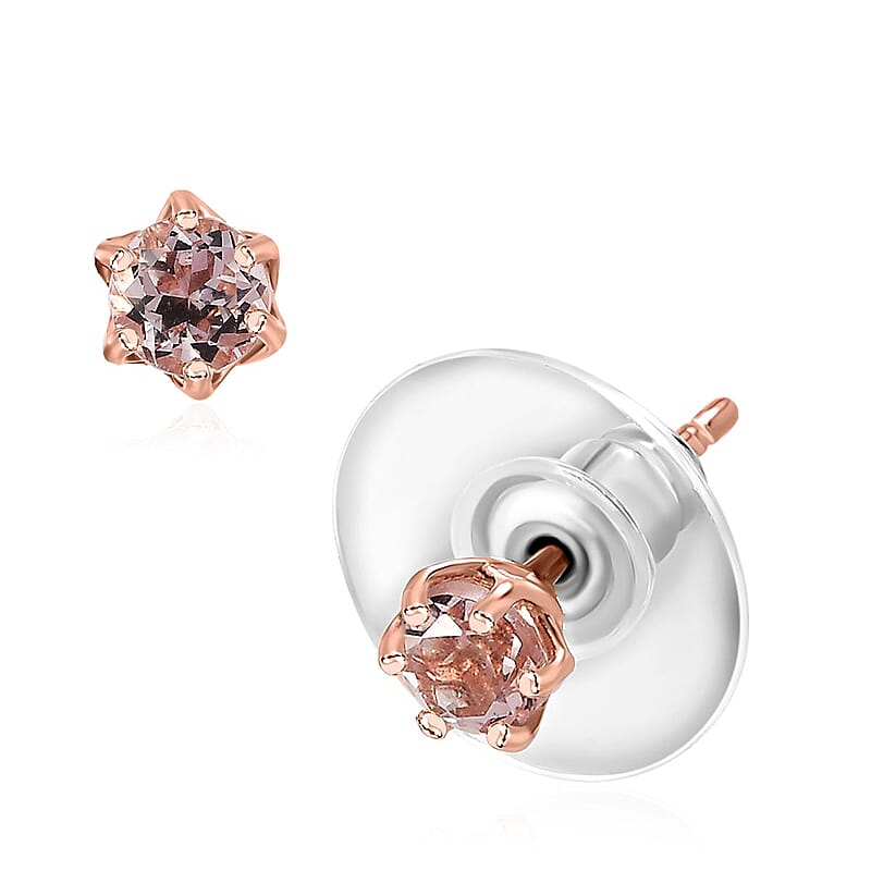 D'Joy Premium Pink Morganite Solitaire Stud Earrings in Vermeil Rose Gold Over Sterling Silver 0.50 ctw