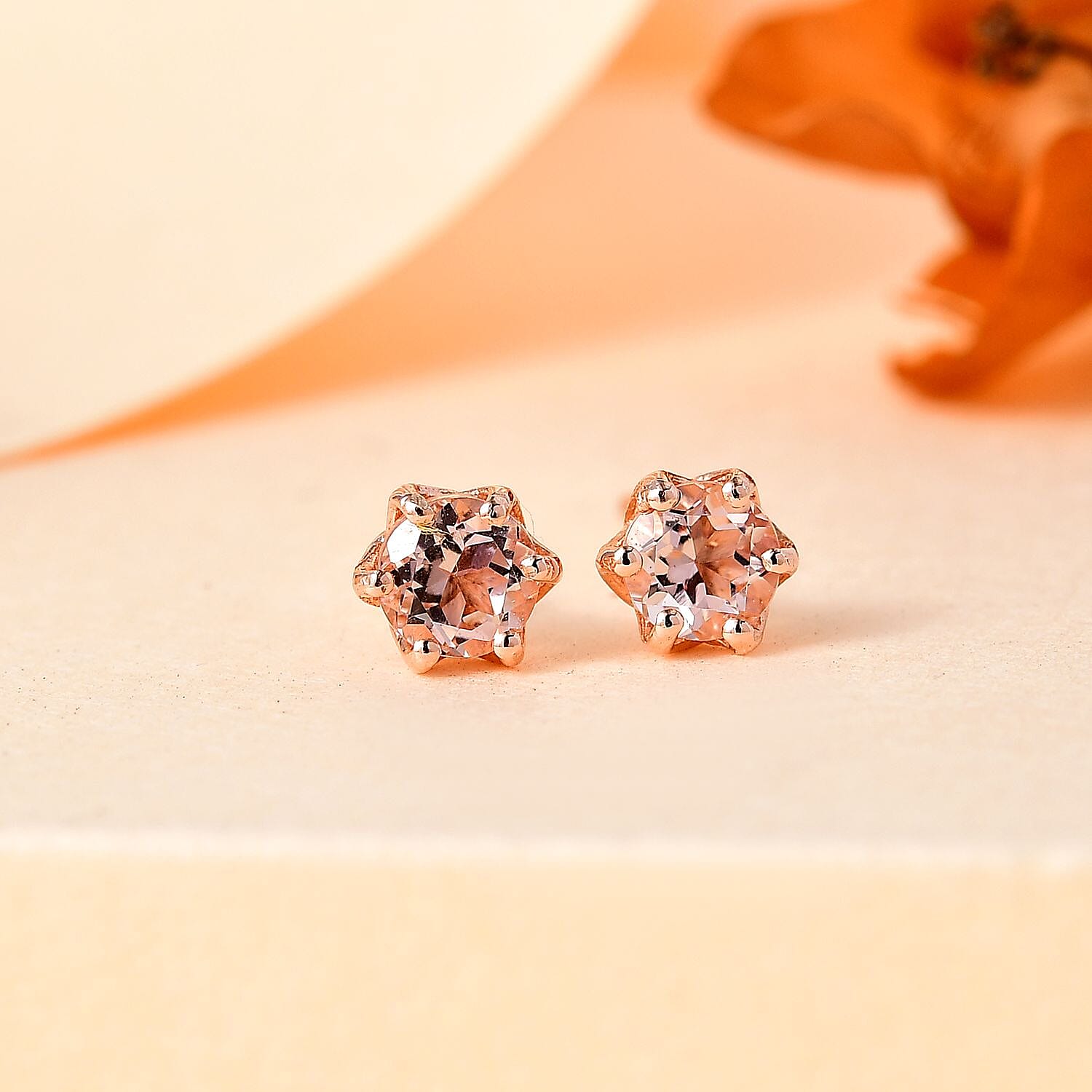 D'Joy Premium Pink Morganite Solitaire Stud Earrings in Vermeil Rose Gold Over Sterling Silver 0.50 ctw