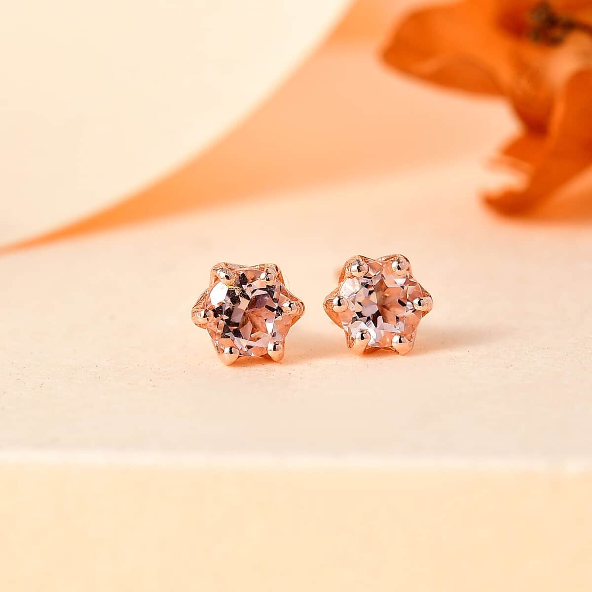 Premium Pink Morganite Solitaire Stud Earrings in Vermeil Rose Gold Over Sterling Silver 0.50 ctw image number 1