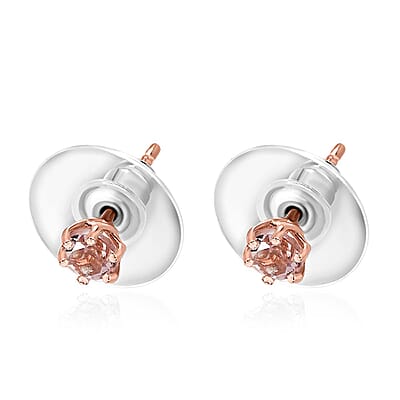 D'Joy Premium Pink Morganite Solitaire Stud Earrings in Vermeil Rose Gold Over Sterling Silver 0.50 ctw