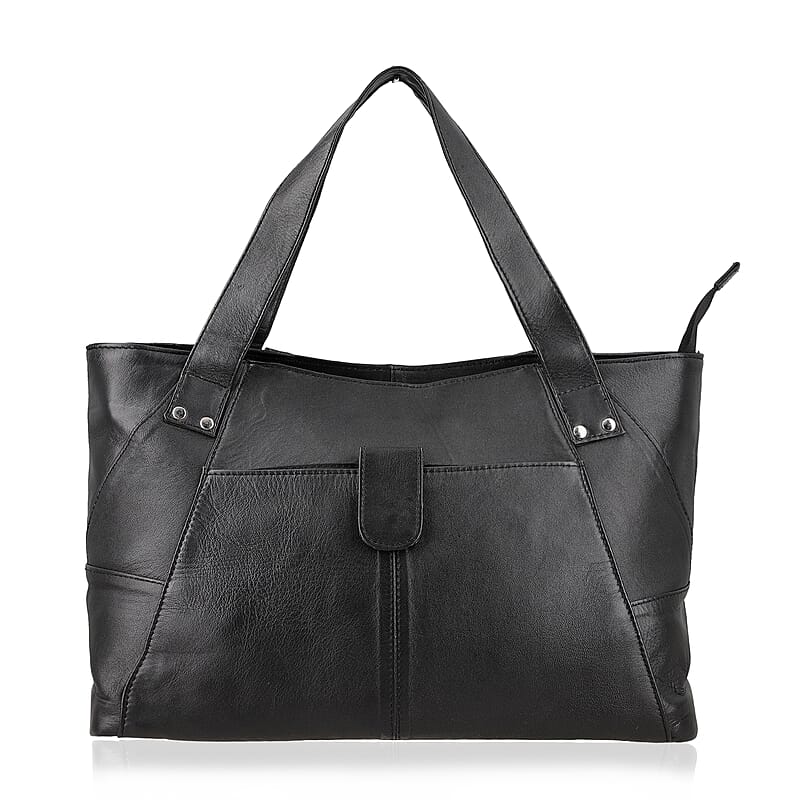 Black Genuine Leather Tote Bag