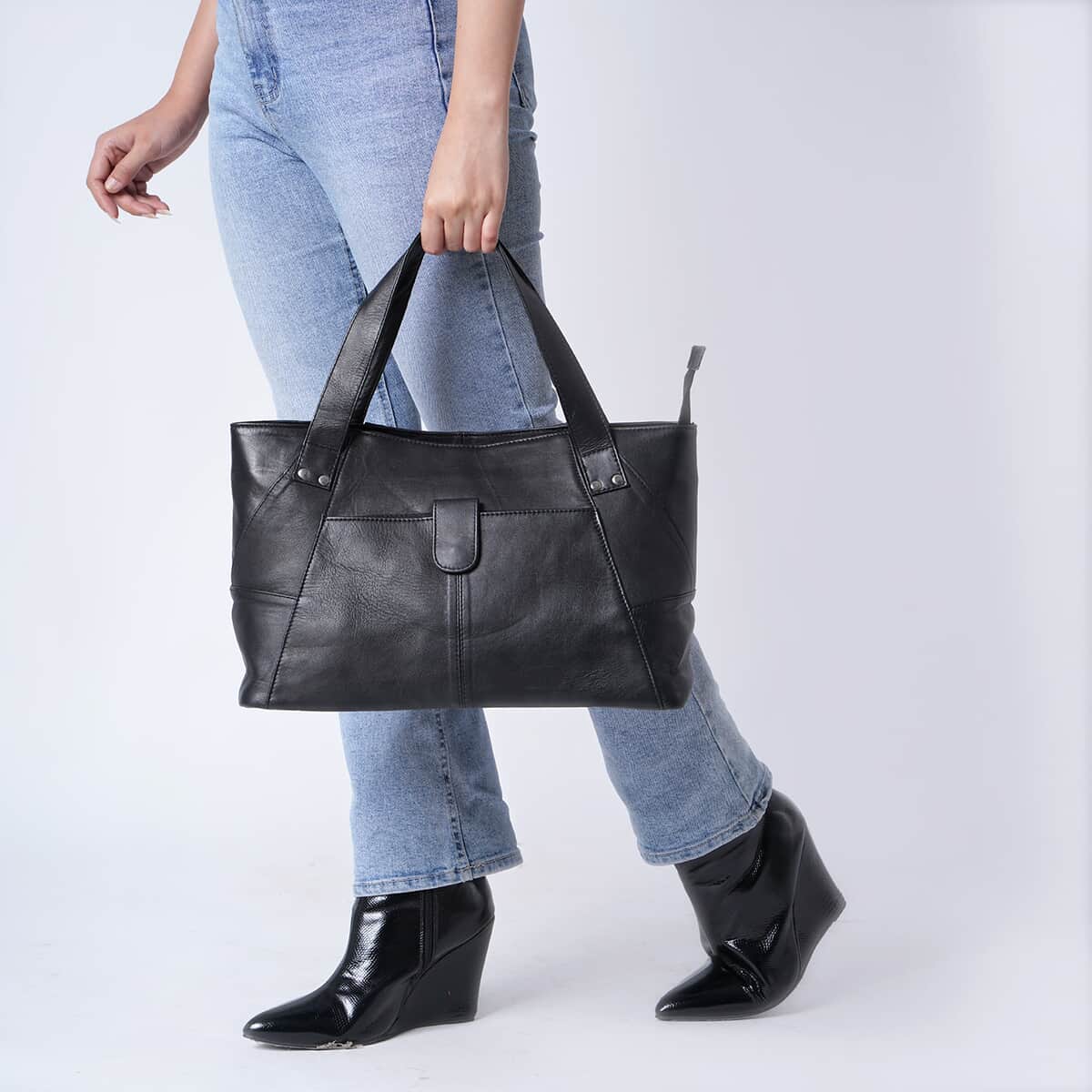 Black Genuine Leather Tote Bag image number 1