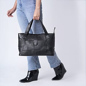 Black Genuine Leather Tote Bag
