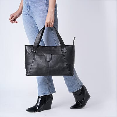 Black Genuine Leather Tote Bag