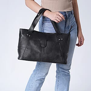 Black Genuine Leather Tote Bag