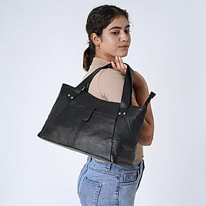 Black Genuine Leather Tote Bag