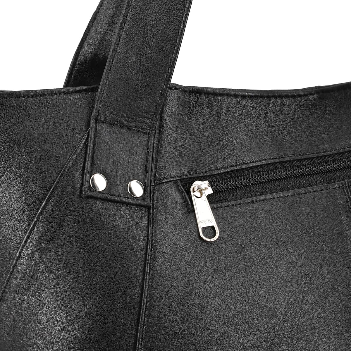 Black Genuine Leather Tote Bag image number 5