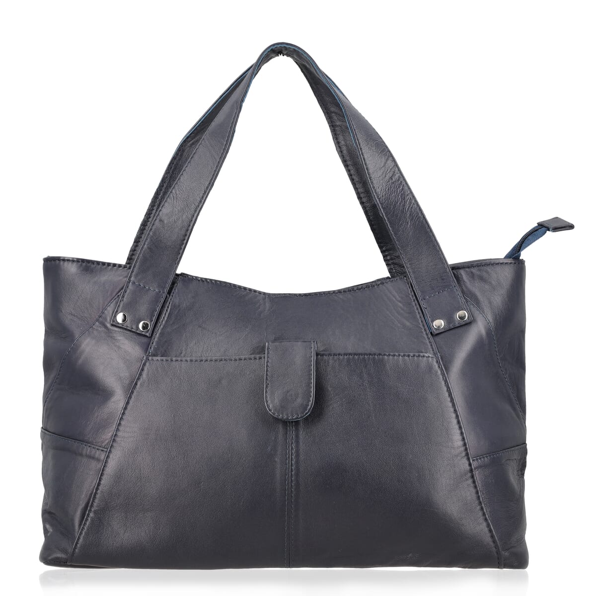 Navy Genuine Leather Tote Bag image number 0