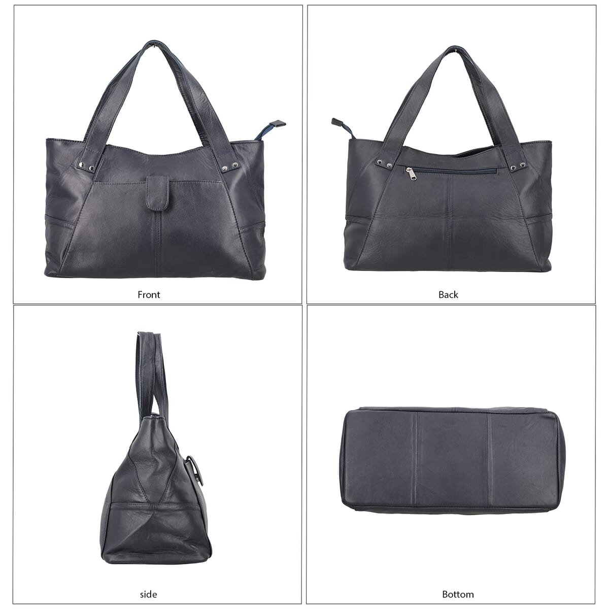 Navy Genuine Leather Tote Bag image number 4