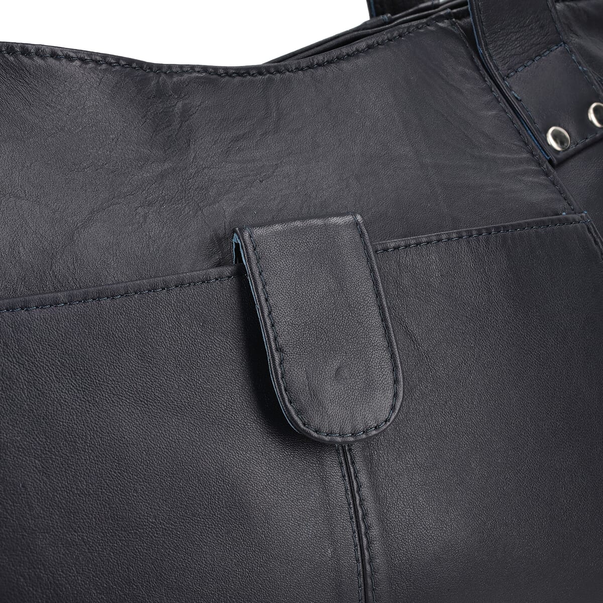 Navy Genuine Leather Tote Bag image number 6