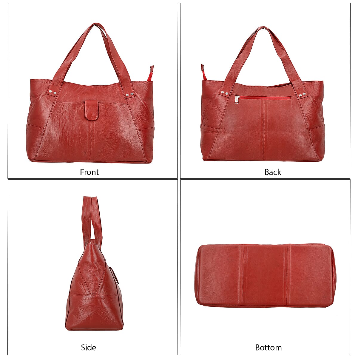 Red Genuine Leather Tote Bag image number 4