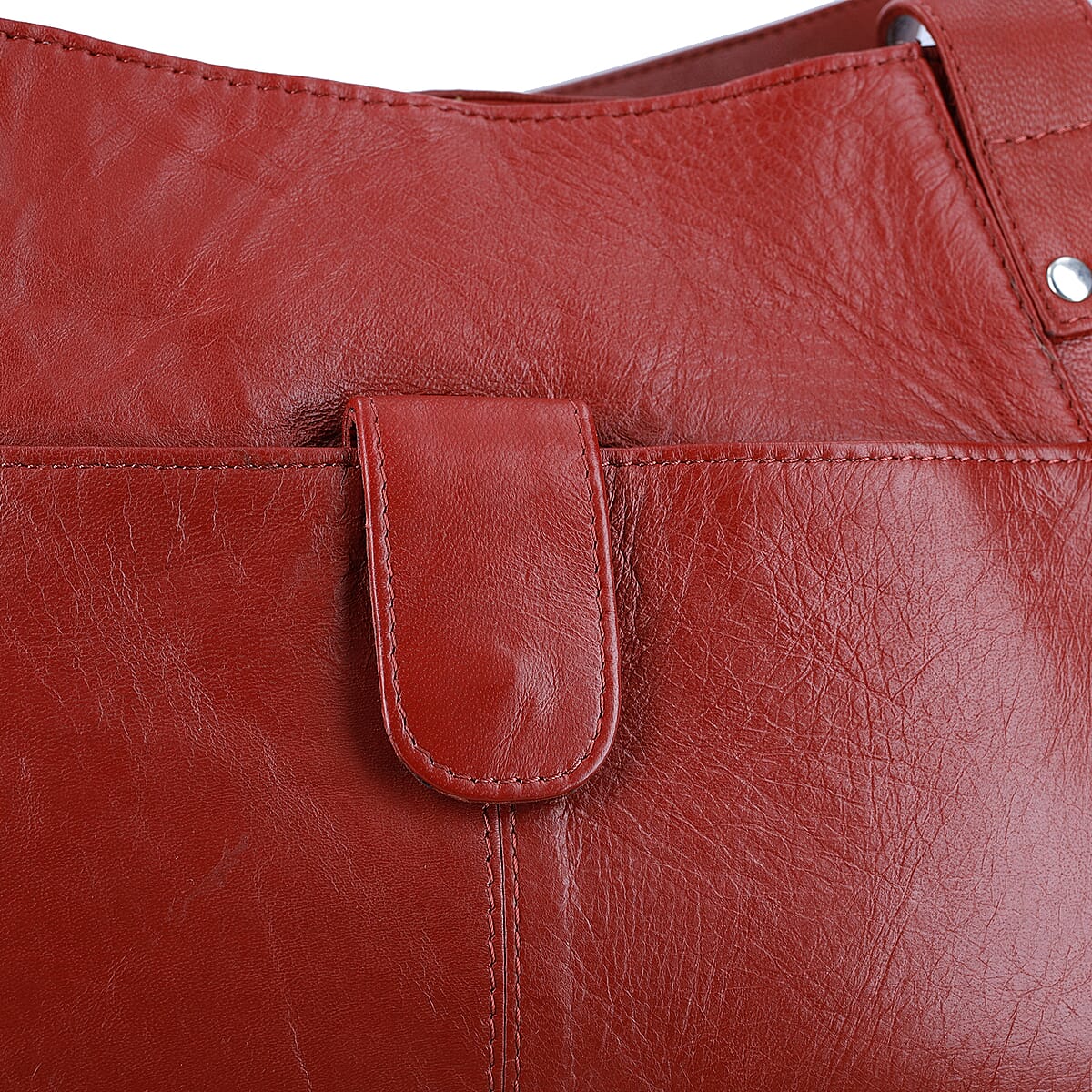 Red Genuine Leather Tote Bag image number 5