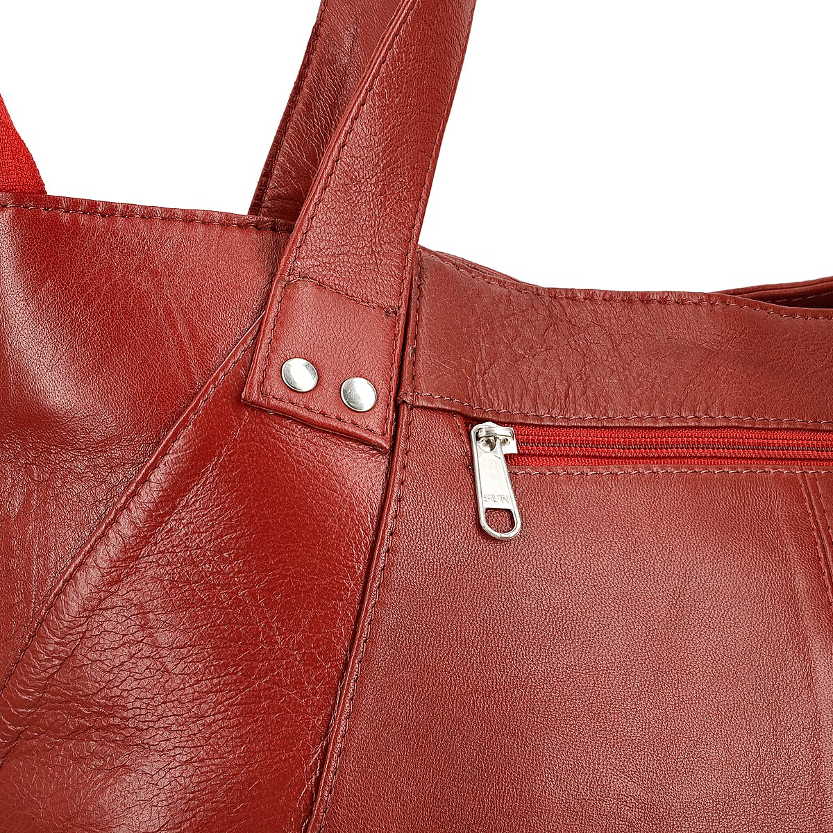 Red Genuine Leather Tote Bag image number 6