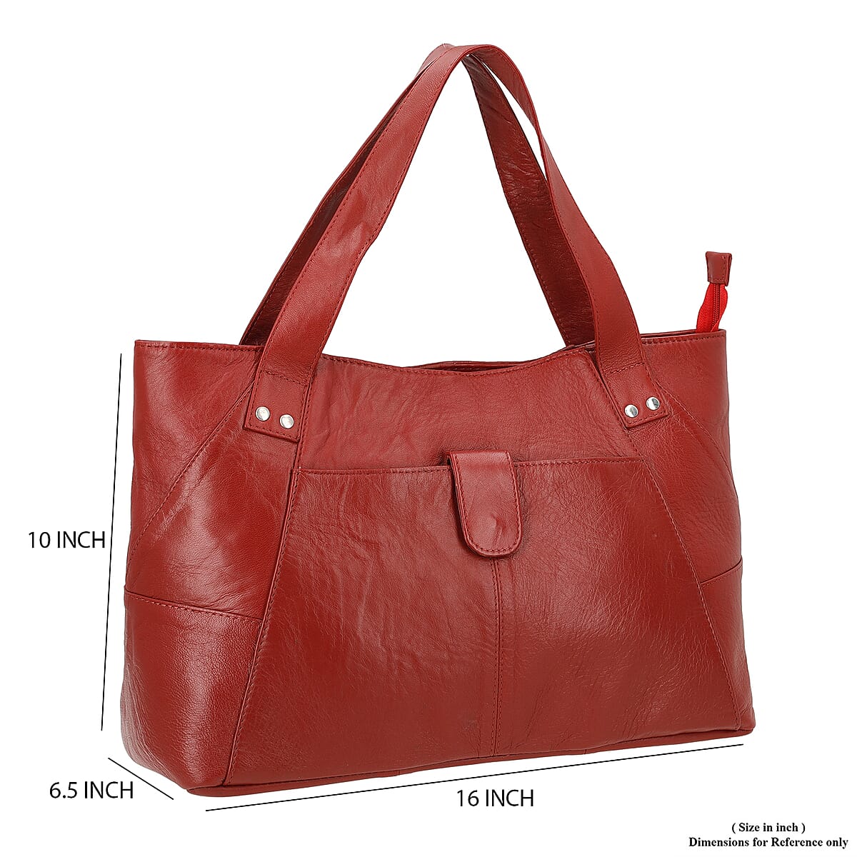 Red Genuine Leather Tote Bag image number 8