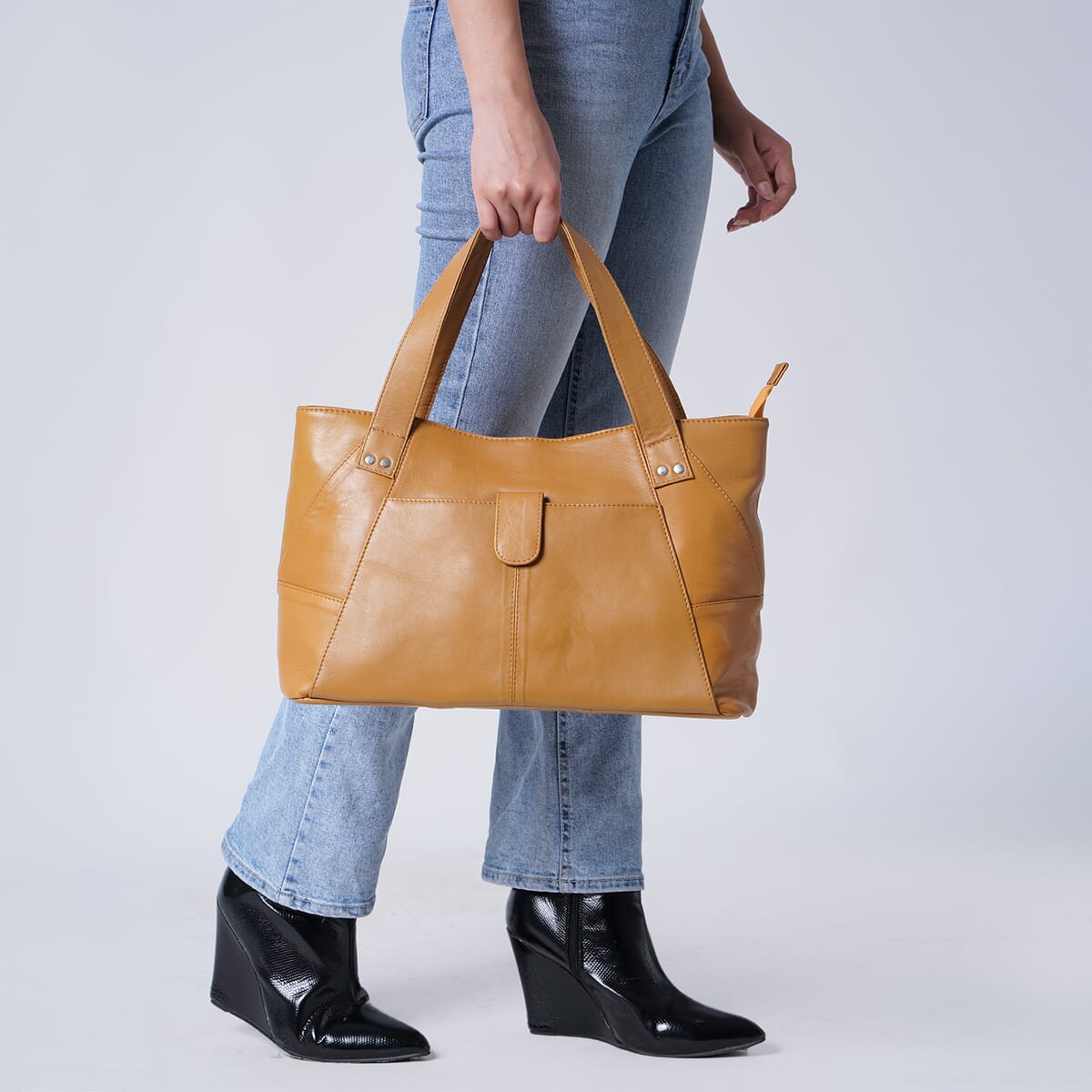 Tan Genuine Leather Tote Bag image number 1