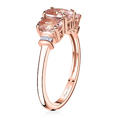 Premium Pink Morganite and Diamond 3 Stone Ring in Vermeil Rose Gold Over Sterling Silver (Size 10.0) 1.50 ctw