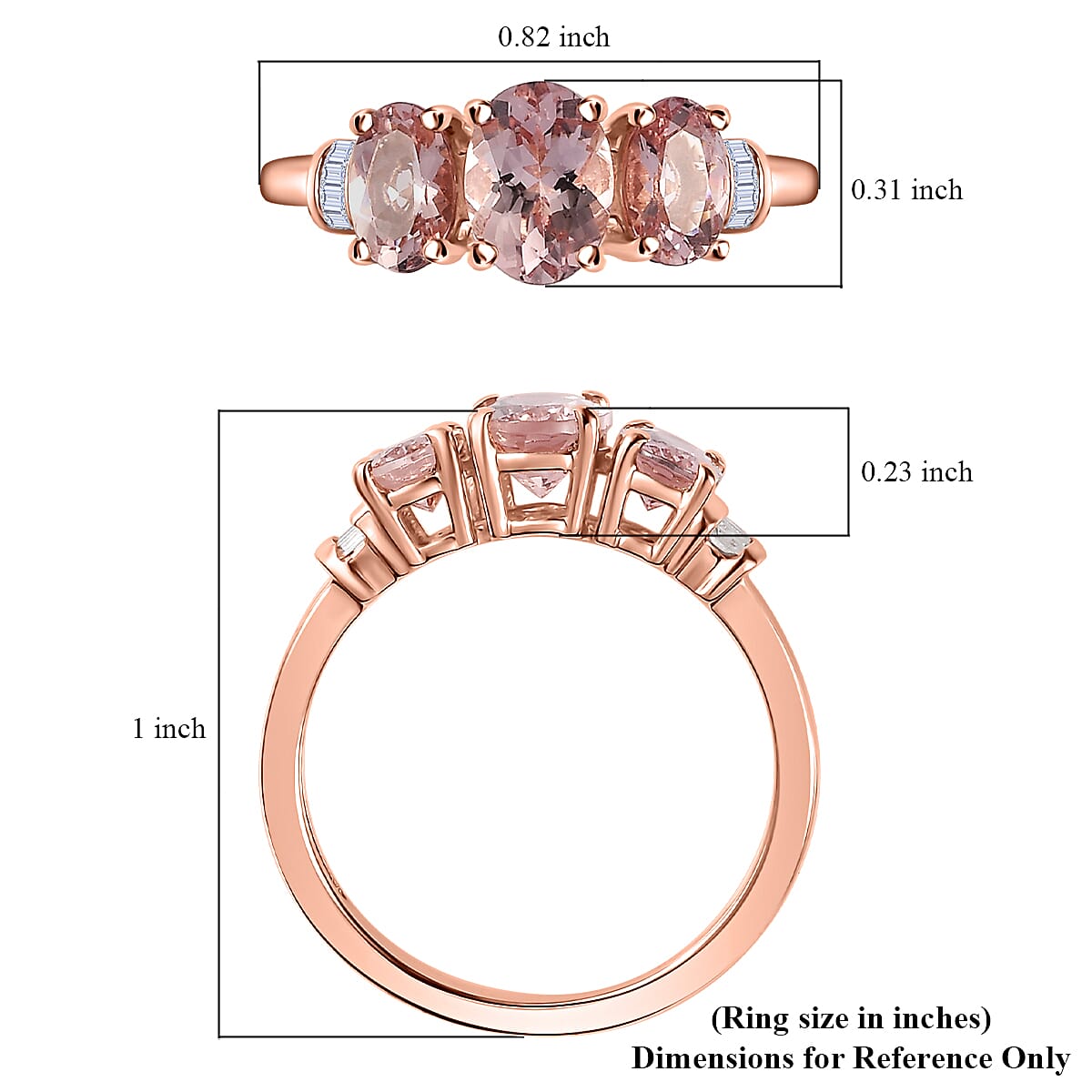 Premium Pink Morganite and Diamond 3 Stone Ring in Vermeil Rose Gold Over Sterling Silver (Size 10.0) 1.50 ctw