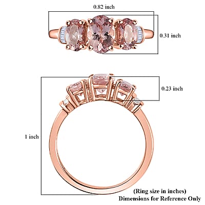 Premium Pink Morganite and Diamond 3 Stone Ring in Vermeil Rose Gold Over Sterling Silver (Size 10.0) 1.50 ctw